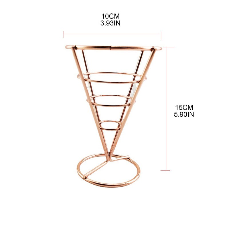 Rose Gold Metal Wire French Fry Cone Basket Display Stand for Home Outdoor Events - Image 3