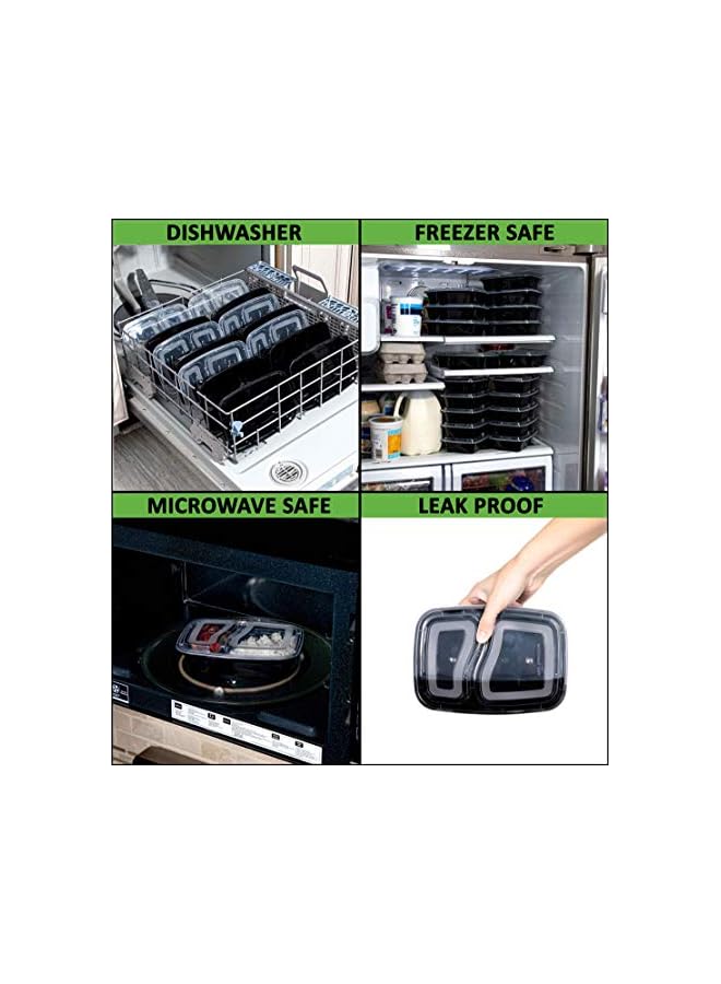 Zaboon Container Reusable 2 Compartment With Lids 28Oz (25 Sets) Food Prep Containers Food Storage Bento Box | Stackable | Microwave | Dishwasher | Freezer Safe. - Image 2