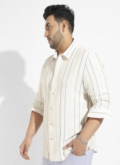 Instafab Plus Men's Beige Contrast Pinstriped Shirt  - Image 3