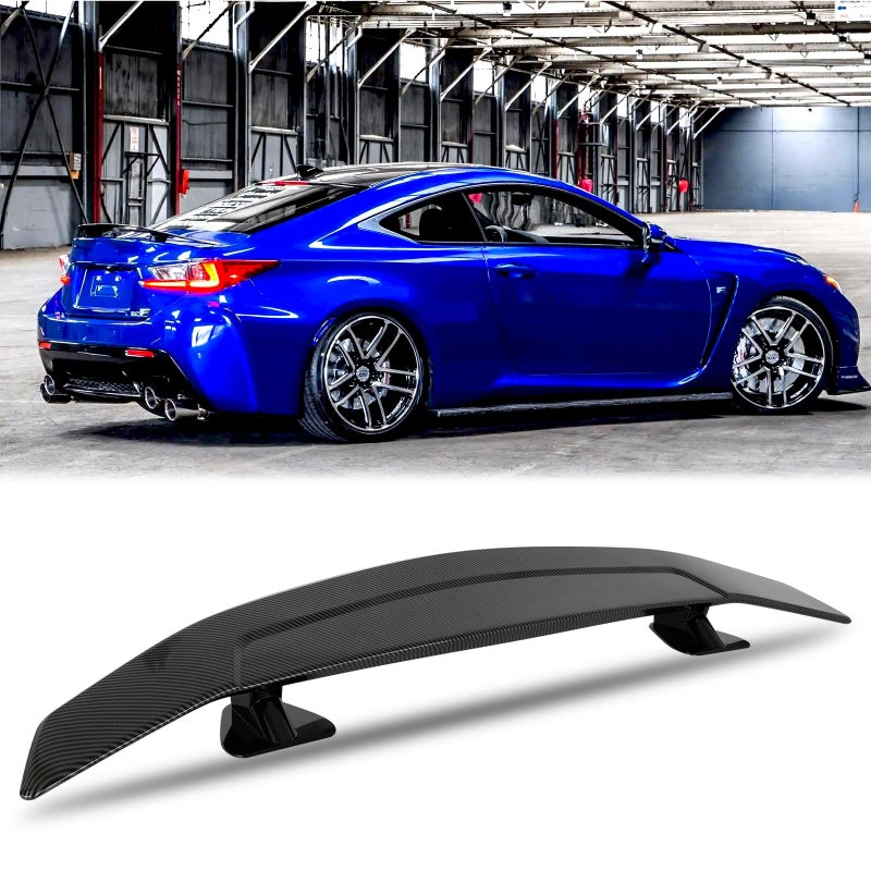 JMTBNO 46Inch Universal Rear Spoiler, Carbon Fiber ABS Sport Style Racing Spoiler Truck Wing Lightweight,Rear Trunk Spoiler Wing Lid Tail Deck Spoiler Fit for Sedan Coupe Hatchback - Image 1
