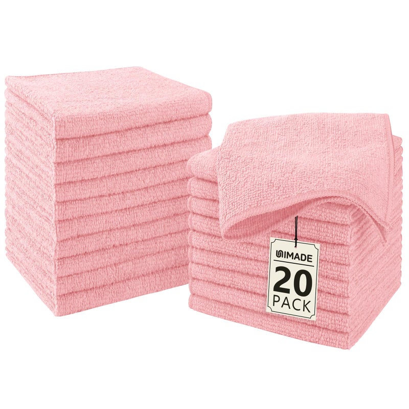 UNIMADE Washcloths 20 Pack Face Towels 12 x 12 Highly Soft Wash Cloths and Hand Towels Fast Drying MultiPurpose Microfiber Cleansing Cloths for Bathroom Hotel Spa and Salon Pink - Image 2