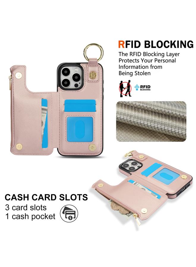 Zaboon Case For iPhone 13 Pro RFlD Anti-theft Double Buckle Ring Zipper Card Phone Case - Image 3