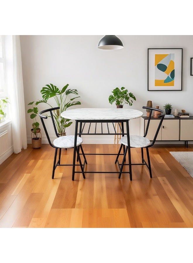 DANUBE HOME طقم طعام ألياز 1+2 - طاولة خشب مهندسة بيضاء/سوداء حديثة و2 كرسي لغرفة الطعام - أثاث أنيق لجلوس 2 مع تغليف ميلامين - Image 1