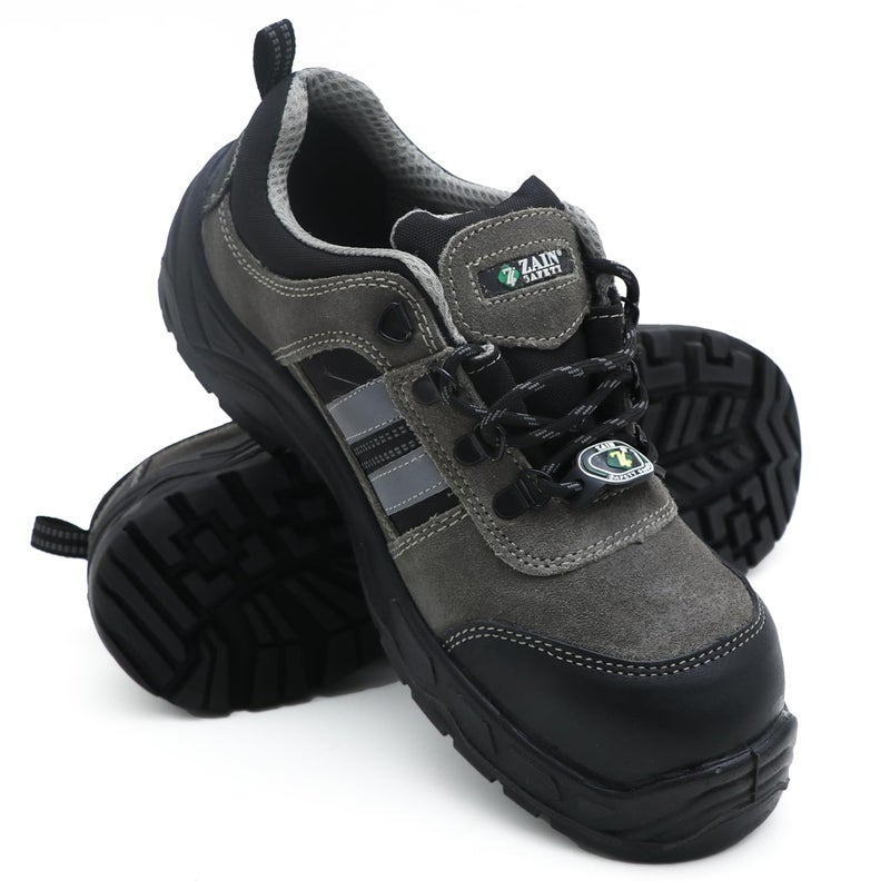 ZAIN Low Ankle Safety Shoes | BIS Approved, Buff Suede Leather | Lightweight, Executive Look, Anti-Slip, Steel Toe | Black & Grey | Blade, Size 9 - Image 2