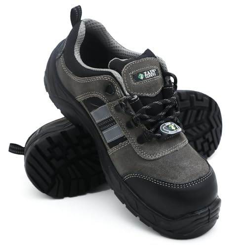 ZAIN Low Ankle Safety Shoes | BIS Approved, Buff Suede Leather | Lightweight, Executive Look, Anti-Slip, Steel Toe | Black & Grey | Blade, Size 9 - Image 1