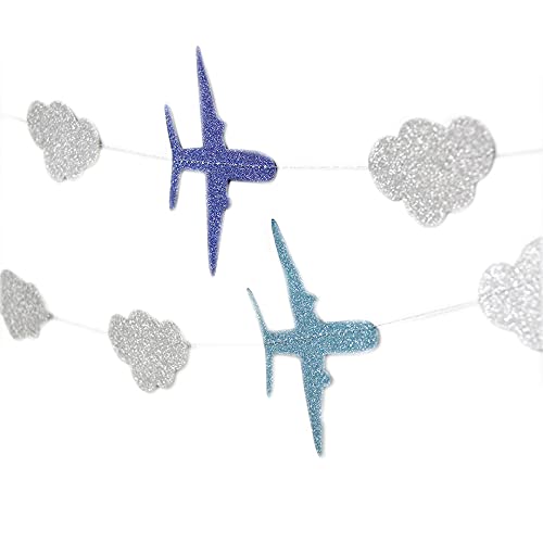 Lauthen.S Airplane Clouds Garland, 6pcs Glitter Plane Paper Garland Decorations for Birthday Backdrop Aviation Airplane Themed Baby Shower Party Supplies Classroom Home Decor - Image 2