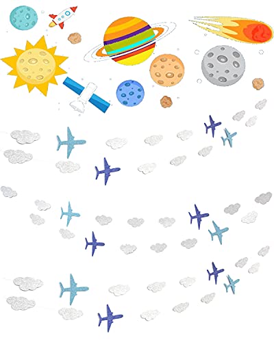 Lauthen.S Airplane Clouds Garland, 6pcs Glitter Plane Paper Garland Decorations for Birthday Backdrop Aviation Airplane Themed Baby Shower Party Supplies Classroom Home Decor - Image 4
