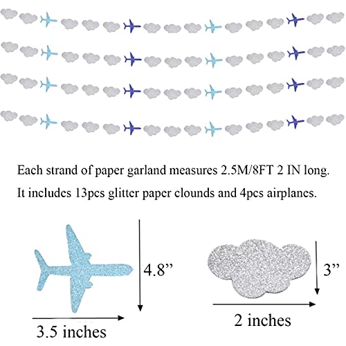 Lauthen.S Airplane Clouds Garland, 6pcs Glitter Plane Paper Garland Decorations for Birthday Backdrop Aviation Airplane Themed Baby Shower Party Supplies Classroom Home Decor - Image 3