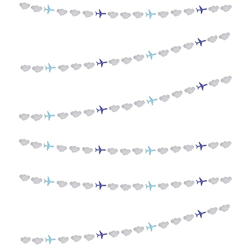 Lauthen.S Airplane Clouds Garland, 6pcs Glitter Plane Paper Garland Decorations for Birthday Backdrop Aviation Airplane Themed Baby Shower Party Supplies Classroom Home Decor - Image 5