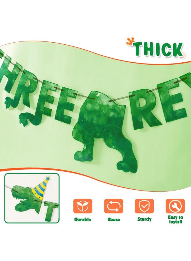 Wernnsai لافتة ديناصور ثلاثي ركس من وورنساي - زينة حفلة عيد ميلاد الديناصور الثالث للأولاد الأطفال لوازم حفلة موضوع الديناصور ثلاثي ركس زينة حائط معلقة مسبقة الخيوط - Image 4