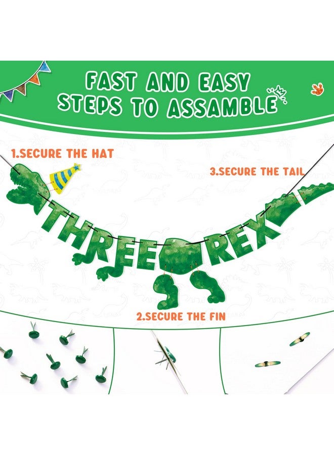 Wernnsai لافتة ديناصور ثلاثي ركس من وورنساي - زينة حفلة عيد ميلاد الديناصور الثالث للأولاد الأطفال لوازم حفلة موضوع الديناصور ثلاثي ركس زينة حائط معلقة مسبقة الخيوط - Image 2