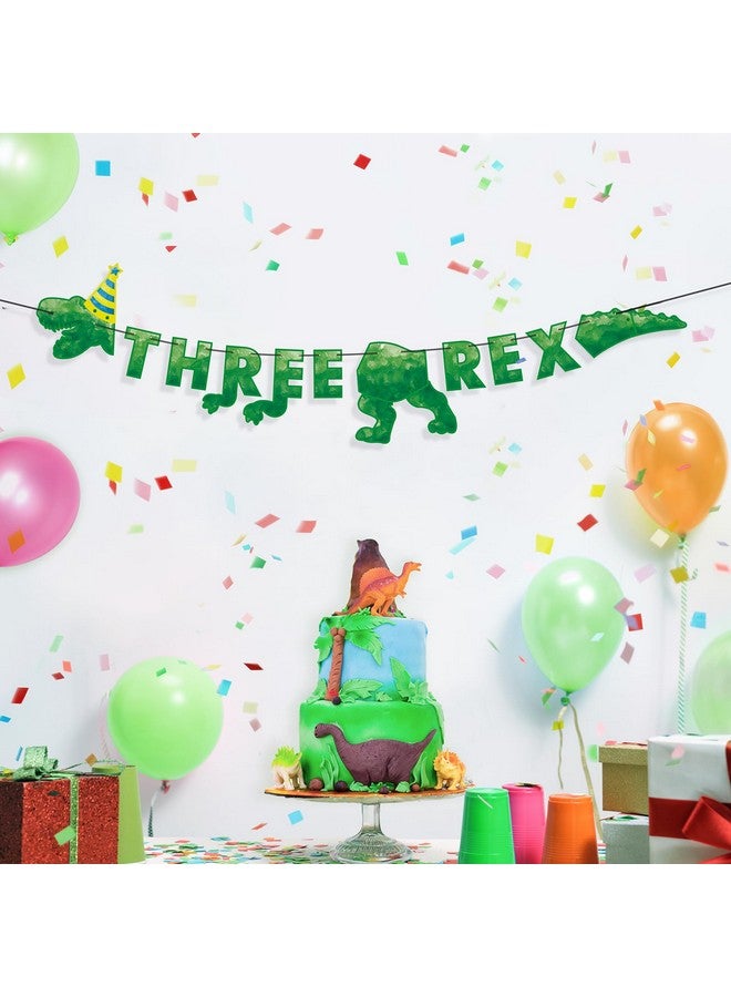 Wernnsai لافتة ديناصور ثلاثي ركس من وورنساي - زينة حفلة عيد ميلاد الديناصور الثالث للأولاد الأطفال لوازم حفلة موضوع الديناصور ثلاثي ركس زينة حائط معلقة مسبقة الخيوط - Image 5