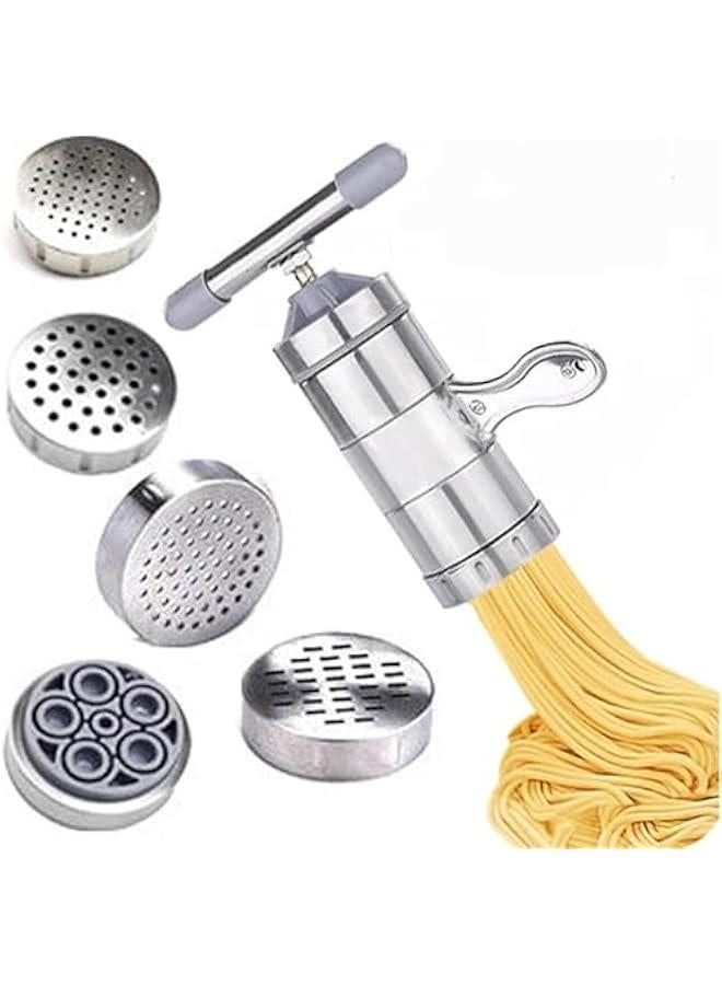 HOOKOR Pasta Maker, Noodle Maker with 5 Mould, Manual Pasta Maker Machine Pasta Gun Noodle Press Spaghetti Maker Pasta Tools, Stainless Steel Pasta Machine Ramen Noodle Maker - Image 1