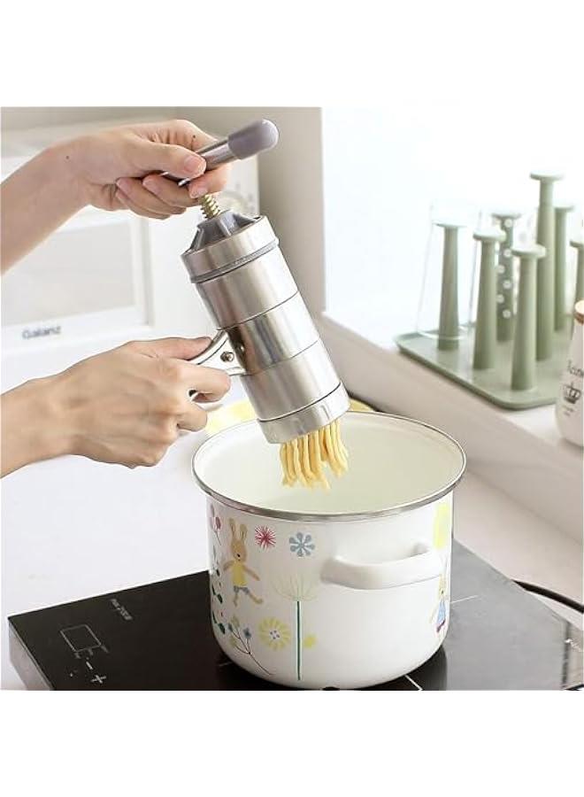 HOOKOR Pasta Maker, Noodle Maker with 5 Mould, Manual Pasta Maker Machine Pasta Gun Noodle Press Spaghetti Maker Pasta Tools, Stainless Steel Pasta Machine Ramen Noodle Maker - Image 5