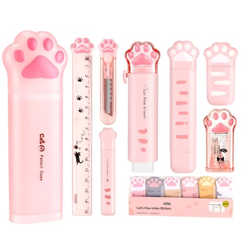 PANDENNER Cute Pink School Supplies, Kawaii Stationary Set, Japanese Stationery Birthday GIFS, Includes Pencil Sharpener,Eraser, Correction Tape, Ruler, Mini Scissors,Utility Knife, for Office Supplies - Image 1