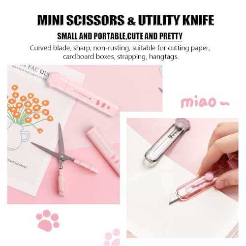 PANDENNER Cute Pink School Supplies, Kawaii Stationary Set, Japanese Stationery Birthday GIFS, Includes Pencil Sharpener,Eraser, Correction Tape, Ruler, Mini Scissors,Utility Knife, for Office Supplies - Image 4