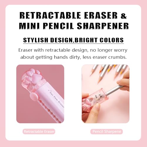 PANDENNER Cute Pink School Supplies, Kawaii Stationary Set, Japanese Stationery Birthday GIFS, Includes Pencil Sharpener,Eraser, Correction Tape, Ruler, Mini Scissors,Utility Knife, for Office Supplies - Image 5