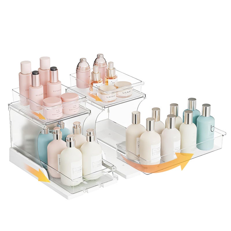 Attelite Under Sink Organizer, 2 Tier Pull Out Cabinet Organizer with 180° Rotating & Foldable Design, 2 Pack Sliding Drawers for Kitchen & Bathroom Storage, Fits Under Sink, Pantry, Cabinet - Image 1