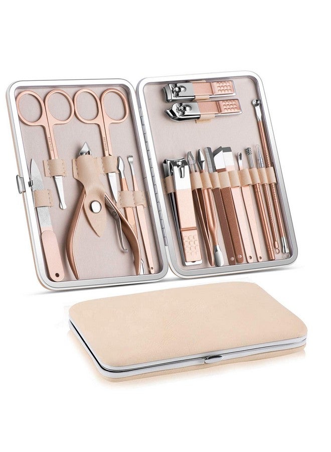 DOCOSS 18 In 1 Stainless Steel Professional Manicure & Pedicure Kit For Women Includes Scissors A Nail Cutter, Acne Remover Needle, Blackhead Tool With Leather Case - Image 1