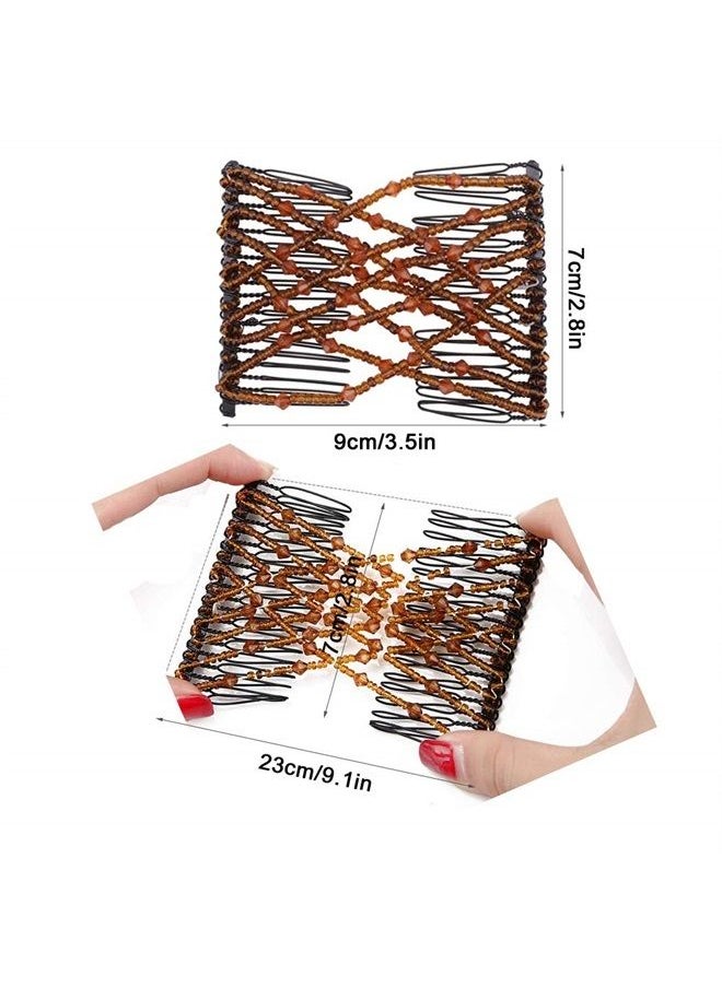 Youthful 3 Pcs Magic Hair Combs, Youthful Vintage Stretch Beaded Hair Combs Elastic Pearls Hair Clips Stretchy Bead Hairpins Double Slides Hair Combs for Women Ladies Girls DIY Hair Styling Accessories (3)  - Image 2