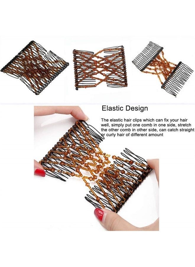 Youthful 3 Pcs Magic Hair Combs, Youthful Vintage Stretch Beaded Hair Combs Elastic Pearls Hair Clips Stretchy Bead Hairpins Double Slides Hair Combs for Women Ladies Girls DIY Hair Styling Accessories (3)  - Image 3