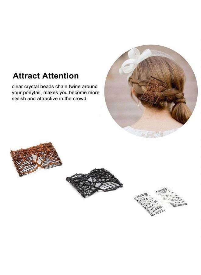 Youthful 3 Pcs Magic Hair Combs, Youthful Vintage Stretch Beaded Hair Combs Elastic Pearls Hair Clips Stretchy Bead Hairpins Double Slides Hair Combs for Women Ladies Girls DIY Hair Styling Accessories (3)  - Image 5