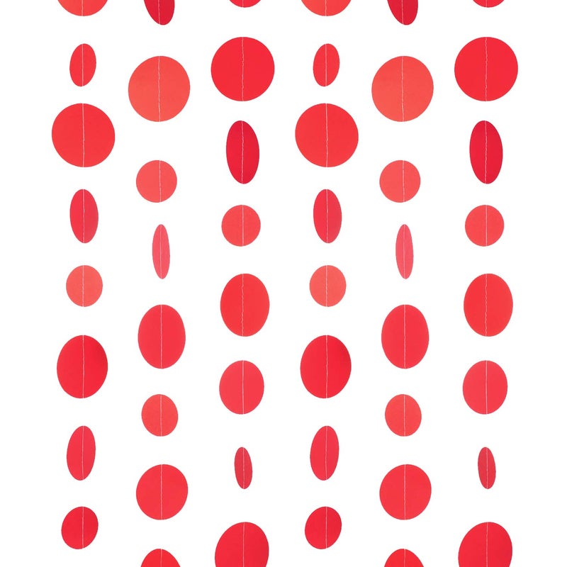 Red Paper Garland Circle Dot Party Banner Wall Streamers Backdrop Ceiling Hanging Decorations 20 Feet in Total
