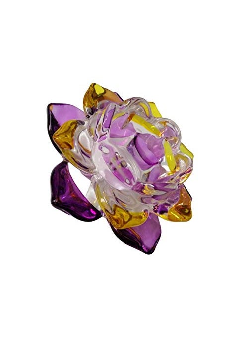Breewell Breewell Fancy Crystal Glass Lotus Candle Holders | Purple & Yellow Color  - Image 3