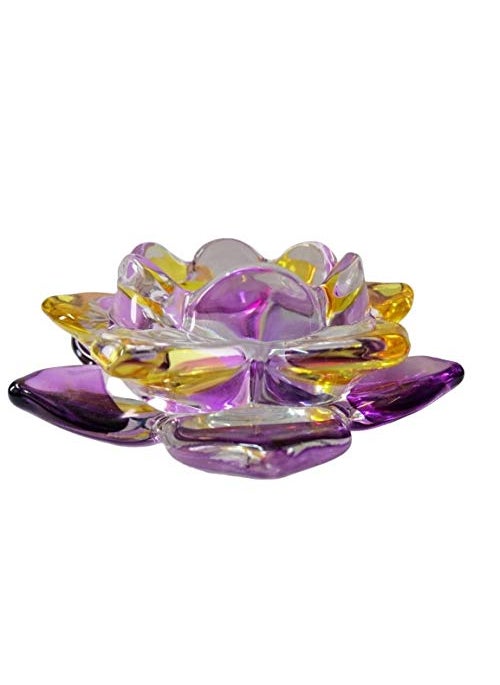 Breewell Breewell Fancy Crystal Glass Lotus Candle Holders | Purple & Yellow Color  - Image 2