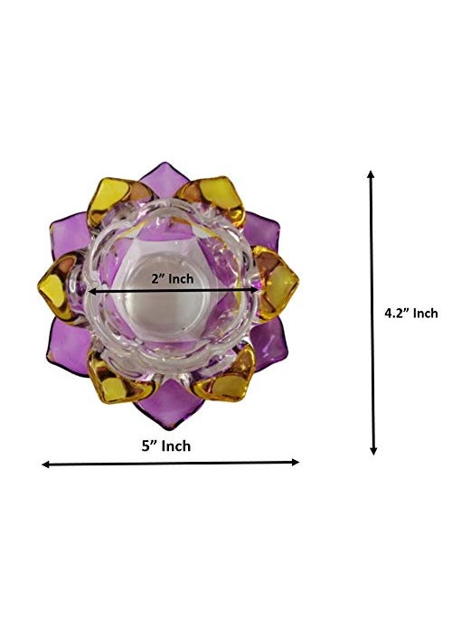 Breewell Breewell Fancy Crystal Glass Lotus Candle Holders | Purple & Yellow Color  - Image 1