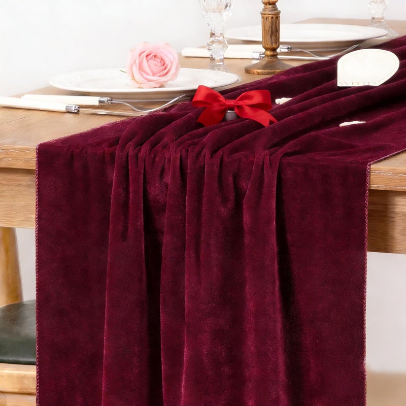 MLMC Velvet Valentines Table Runner 10ft Luxury Velvet Fabric Elegant Valentines Day Decorations 20x120 Inches for Wedding Holiday Kitchen and Dining Table Decor Burgundy Red