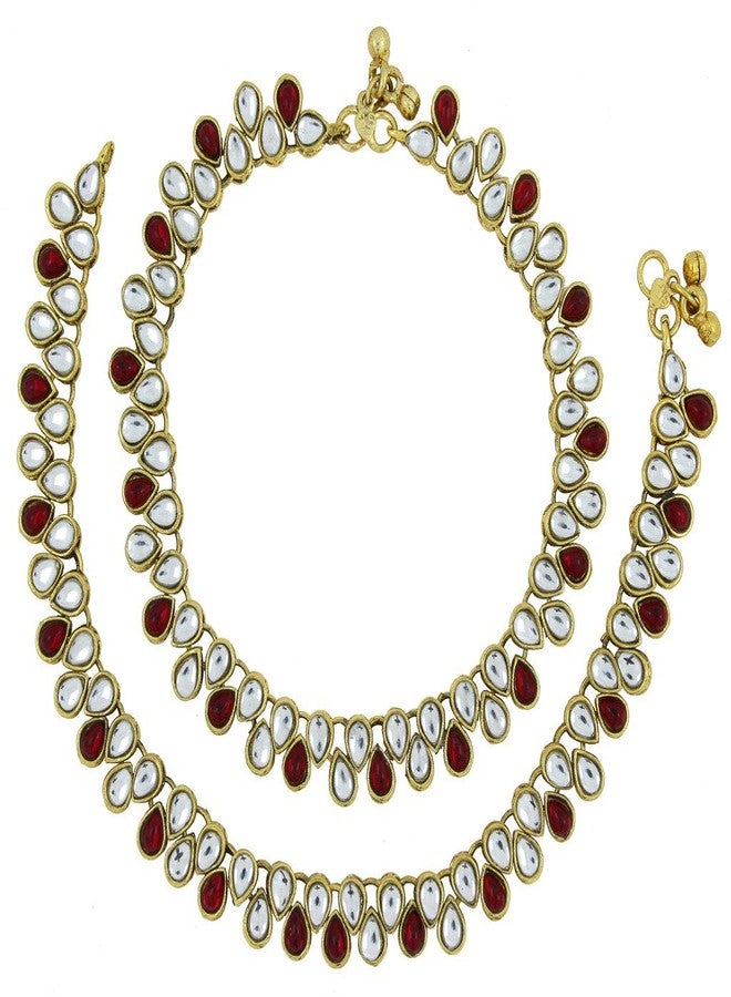ZIVOM® Bridal Antique Traditional Kundan Ruby Look Payal Anklet Pair 30Cm - Image 1
