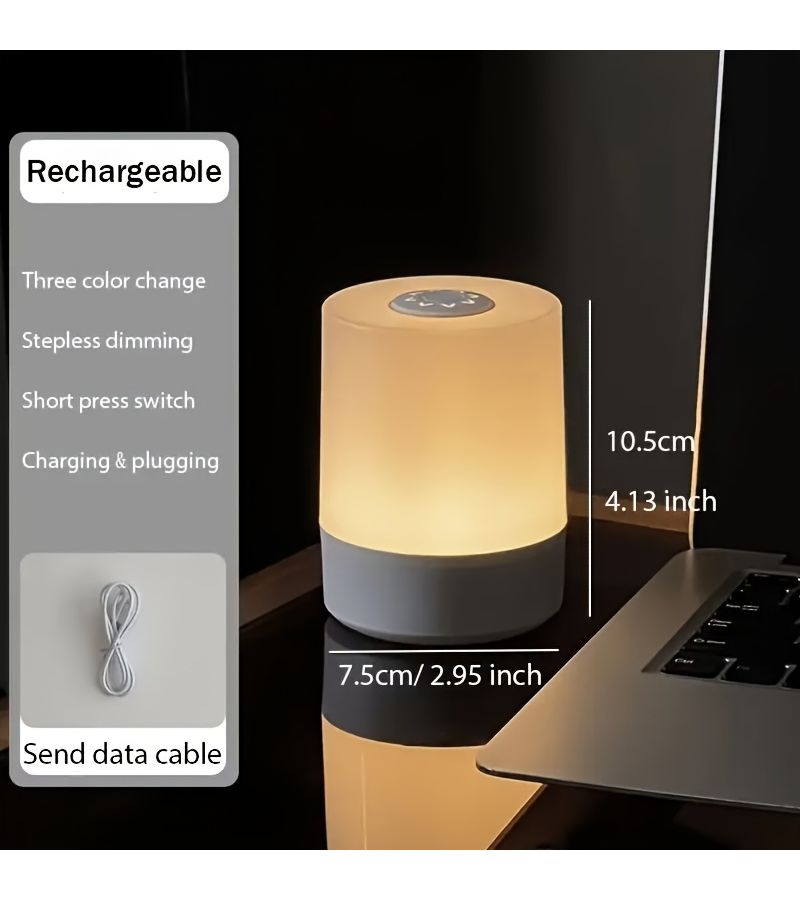 مصباح LED ليلي يعمل باللمس عبر USB باللون الأبيض، بثلاثة ألوان، مع بطارية 1200 مللي أمبير في الساعة. - Image 1