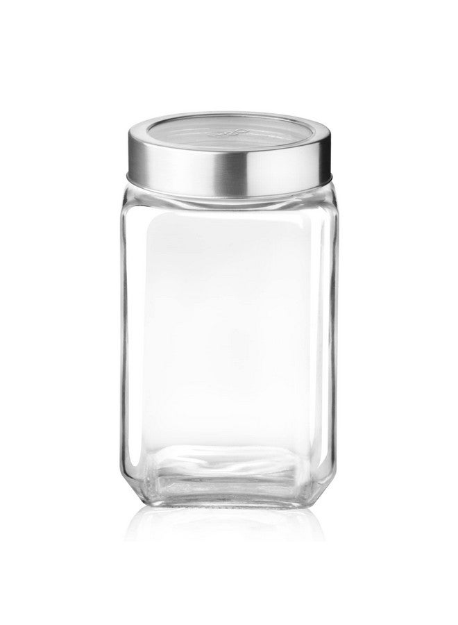 TREO تريو من ميلتون حاويات تخزين مكعبة، 1800 مل، جرة زجاجية بغطاء فولاذي محكم، قطعة واحدة، جرار شفافة للوجبات الخفيفة، البقوليات، المسالا، المخللات، الحبوب، البسكويت، الطعام الجاف - Image 2