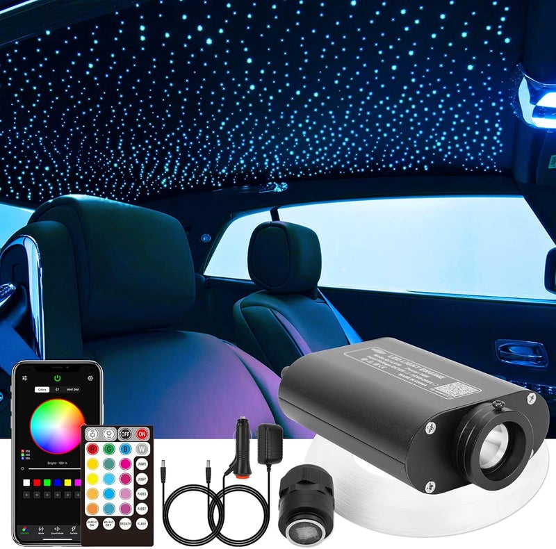 CHINLY 16W 650pcs 0.03in 13.1ft Fiber Optic Lights Star Ceiling Headliner Light Kit, APP Car Use Bluetooth RGBW LED, Remote Music Mode Optical Fiber+Adapter+Cigarette Lighter for Car/Home Theater - Image 1