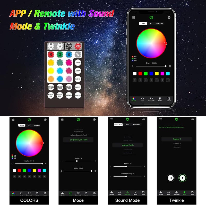 CHINLY 16W 650pcs 0.03in 13.1ft Fiber Optic Lights Star Ceiling Headliner Light Kit, APP Car Use Bluetooth RGBW LED, Remote Music Mode Optical Fiber+Adapter+Cigarette Lighter for Car/Home Theater - Image 5