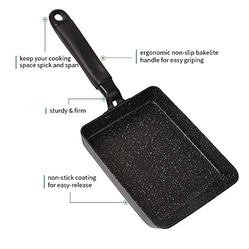MyLifeUNIT Tamagoyaki Pan, Japanese Omelette Pan Nonstick with Silicone Spatula, Square Egg Pan 7 x 5 inches, Black - Image 3