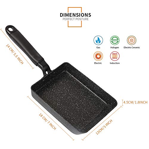 MyLifeUNIT Tamagoyaki Pan, Japanese Omelette Pan Nonstick with Silicone Spatula, Square Egg Pan 7 x 5 inches, Black - Image 5