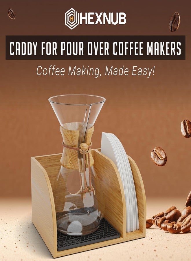 HEXNUB – Caddy for Pour Over Coffee Makers, Bamboo Stand fits Chemex, Bodum, Cosori Carafes, Heatproof Mat, Filter Holder for Coffee Brewing - Black Mat - Image 2