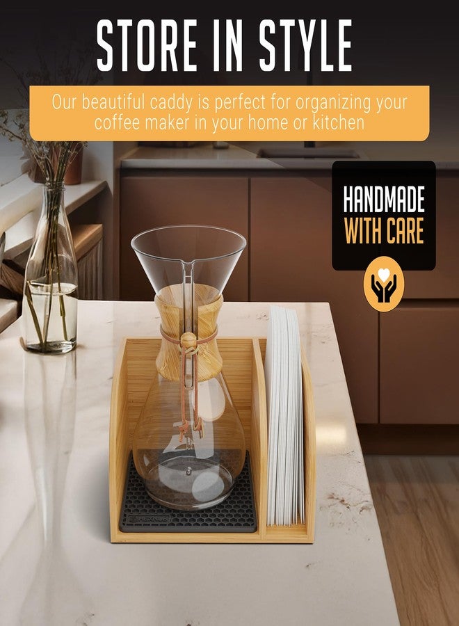 HEXNUB – Caddy for Pour Over Coffee Makers, Bamboo Stand fits Chemex, Bodum, Cosori Carafes, Heatproof Mat, Filter Holder for Coffee Brewing - Black Mat - Image 4