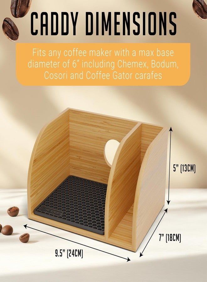HEXNUB – Caddy for Pour Over Coffee Makers, Bamboo Stand fits Chemex, Bodum, Cosori Carafes, Heatproof Mat, Filter Holder for Coffee Brewing - Black Mat - Image 3