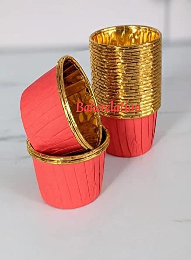 Bakerelation 100 Pcs Foil Paper Cake Baking Cups Cupcake Liners Muffin Liners Cupcake Holder Cupcake Baking Liners Cups Holder Disposable Mold (Red Golden) - Image 1