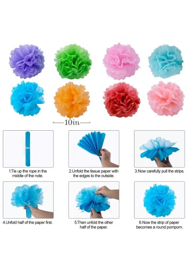 OMEVE Fiesta Party Decorations - 33pcs Colorful Mexican Themed Hanging Paper Fans, Rainbow Paper Pom Poms, Fiesta Bunting and Tissue Paper Streamers for Birthday, Festival, and Rainbow Parties - Image 4