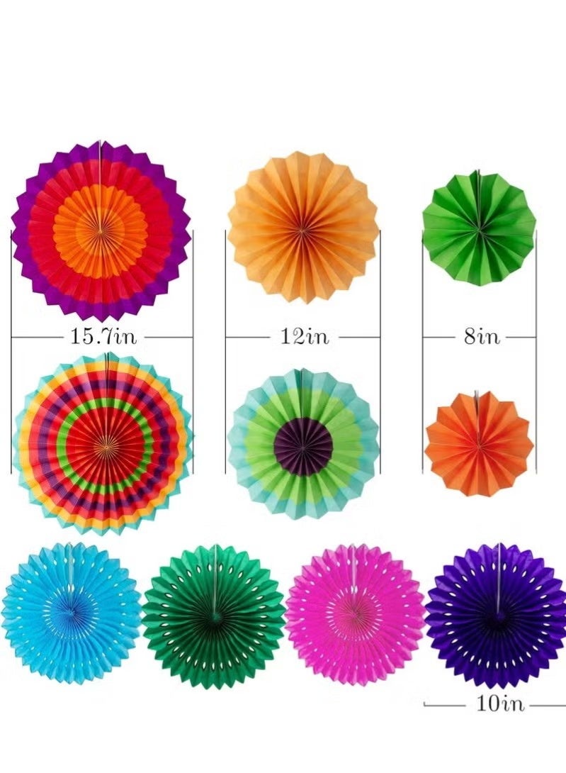OMEVE Fiesta Party Decorations - 33pcs Colorful Mexican Themed Hanging Paper Fans, Rainbow Paper Pom Poms, Fiesta Bunting and Tissue Paper Streamers for Birthday, Festival, and Rainbow Parties - Image 2