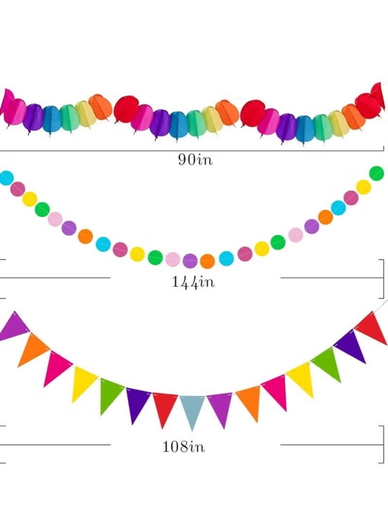 OMEVE Fiesta Party Decorations - 33pcs Colorful Mexican Themed Hanging Paper Fans, Rainbow Paper Pom Poms, Fiesta Bunting and Tissue Paper Streamers for Birthday, Festival, and Rainbow Parties - Image 3