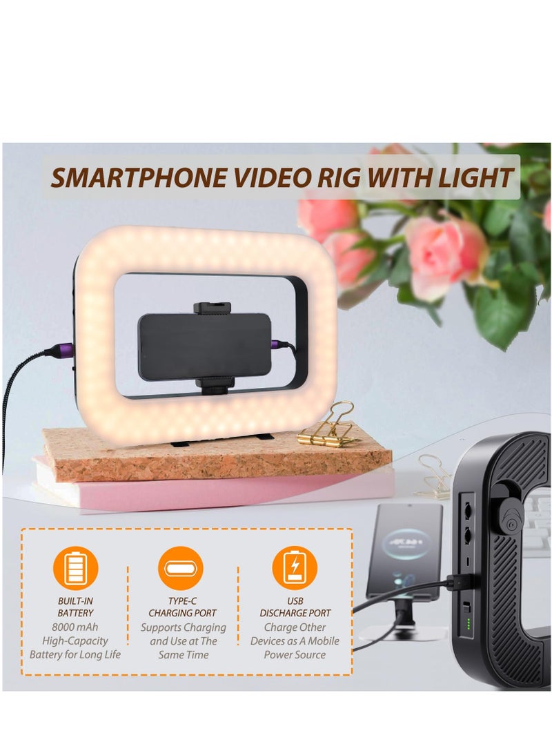 Smartphone Video Stand with Light, Handheld Ring Selfie Light, Fill Light Kit, 8000mAh Battery and Power Bank, LED Mobile Video Stabilizer for Camera, Smartphone, YouTube, TikTok Video Recording, Makeup  - Image 3