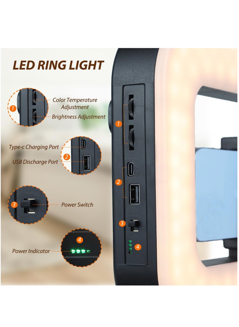 Smartphone Video Stand with Light, Handheld Ring Selfie Light, Fill Light Kit, 8000mAh Battery and Power Bank, LED Mobile Video Stabilizer for Camera, Smartphone, YouTube, TikTok Video Recording, Makeup - Image 2