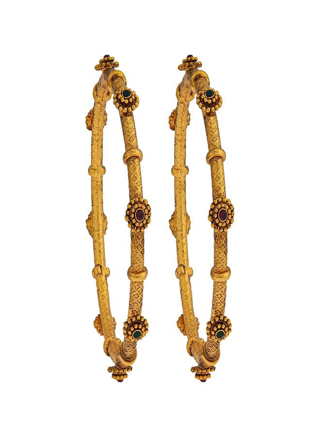 KUSHAL'S Fashion Jewellery Ruby-Green Gold Polished Copper Antique Bangles, Best for Festive & Special Occasion - 436001 - Image 1