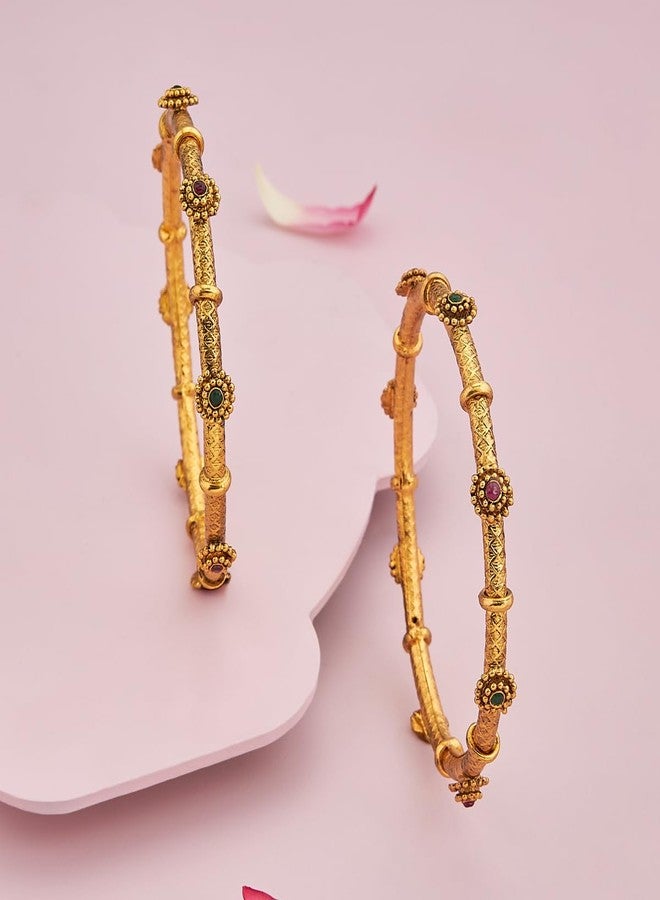 KUSHAL'S Fashion Jewellery Ruby-Green Gold Polished Copper Antique Bangles, Best for Festive & Special Occasion - 436001 - Image 2
