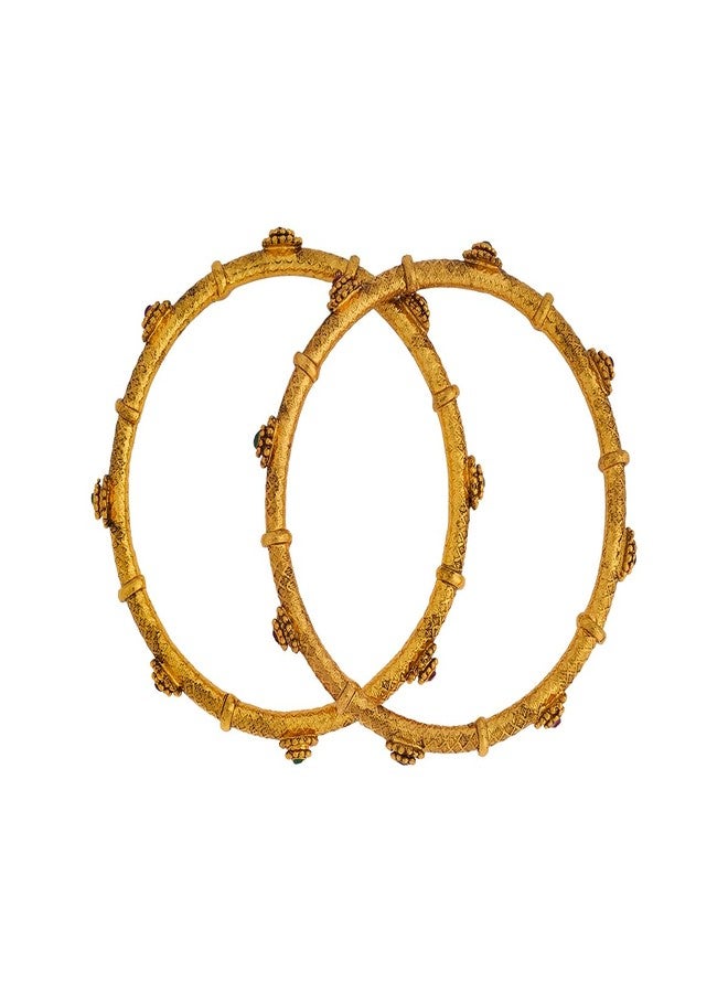 KUSHAL'S Fashion Jewellery Ruby-Green Gold Polished Copper Antique Bangles, Best for Festive & Special Occasion - 436001 - Image 3